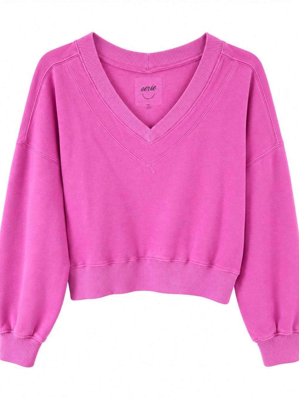 aerie Cropped V-Neck Sweatshirt in Hot Pink